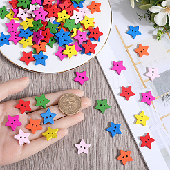 2 пакет 200 шт. окрашенных деревянных пуговиц BUTT-GF0003-74