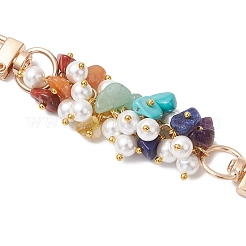 Цепочки для удлинителей сумок с бусинами из круглого белого ракушечного жемчуга и чакра-драгоценного камня AJEW-BA00149