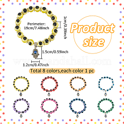 6шт. 6-цветные эластичные браслеты из смоляных бусин от сглаза с подвесками на руку в виде хамсы BJEW-AN0001-66