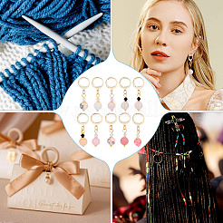 Круглые стеклянные подвесные маркеры петель розовой серии с драгоценными камнями и биконусами HJEW-AB00268