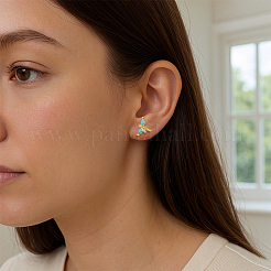 4 пара двухцветных серег-гвоздиков из латуни EJEW-GO0002-20