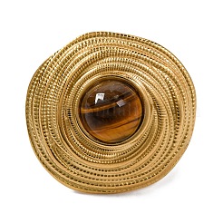 Круглые кольца из натурального тигрового глаза&nbsp;RJEW-Q822-17G-01