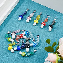 14 шт. 7-х цветные грибы ручной работы подвесные украшения лэмпворк HJEW-FH00070