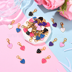 48 шт. подвеска в виде сердца из двухцветного сплава с эмалью и рисунком улыбающегося лица&nbsp;HJEW-YW00178