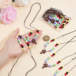 Ожерелье-подвеска из дерева с акриловыми бусинами для женщин NJEW-AB00011