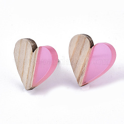 Серьги-гвоздики из прозрачной смолы и дерева&nbsp;EJEW-N017-002A-D05