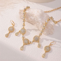 Комплекты из плоского круглого и каплевидного сплава с подвесками из горного хрусталя и серег-колец FS-WG15CFD-01