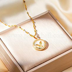 Латунный прозрачный кубический цирконий плоский круглый кулон в виде бабочки ожерелья с цепочкой для женщин WA9125