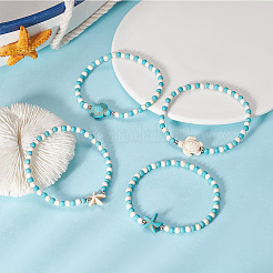 8шт. набор браслетов из синтетических бирюзовых бусин с черепахой и морской звездой&nbsp;BJEW-SC0001-47