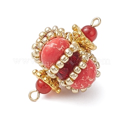 Подвески-соединители в форме ромба из окрашенной синтетической императорской яшмы и стеклянных бусин ручной работы PALLOY-MZ00960-07