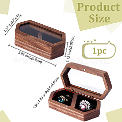 Шестигранные деревянные футляры-органайзеры для парных колец с магнитными прозрачными крышками CON-WH0099-74