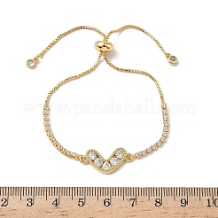 Браслеты-слайдеры из латуни с микропаве из кубических цирконий в форме сердца BJEW-K248-02G