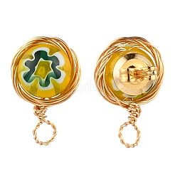 Ручная работа миллефиори лэмпворк серьги заклепки и ушные гайки&nbsp;EJEW-JE04418-02