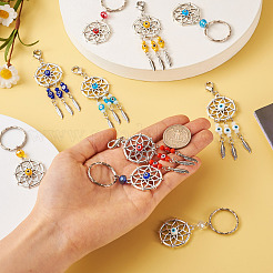 Плетеная сетка/паутина с подвесными украшениями из сплава в тибетском стиле с перьями&nbsp;HJEW-KS0001-03