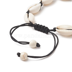 Браслет из плетеных бусин из натуральной раковины и синтетической бирюзы для женщин BJEW-JB09245