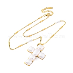 Ожерелья с подвеской из нержавеющей стали 304 и пластикового жемчуга для женщин&nbsp;NJEW-U032-12G