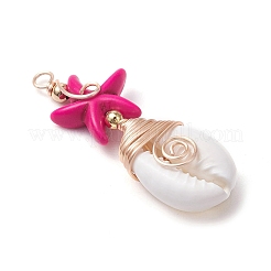 Синтетическая бирюзовая бусина с натуральными смешанными бусинами из ракушек каури и подвесками из экологически чистой медной проволоки и латунных бусин&nbsp;PALLOY-TA00233-01