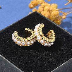 Серьги-каффы из латуни и пластика с жемчугом EJEW-G420-01G