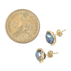 Плоские круглые серьги-гвоздики из натурального культивированного пресноводного жемчуга EJEW-JE06698