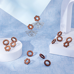 16 пара 2-х стилевых деревянных сережек-гвоздиков в виде цветка и кольца DIY-DC0002-88