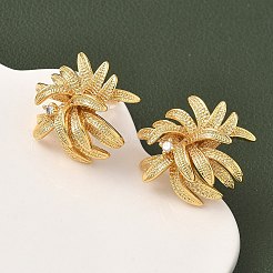 Серьги-гвоздики в форме цветка из латуни с прозрачным кубическим цирконием EJEW-D337-08G