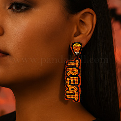 Серьги-гвоздики ручной работы из стеклянного бисера на Хэллоуин&nbsp;WA9568-1