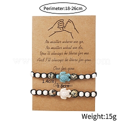 2шт. 2 цвета в стиле бохо с черепаховым зеленым синтетическим бирюзовым плетеным браслетом из бусин PW-WGBC383-01