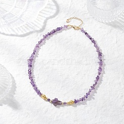 Ожерелья из натурального аметиста с крестообразными бусинами NJEW-JN05513