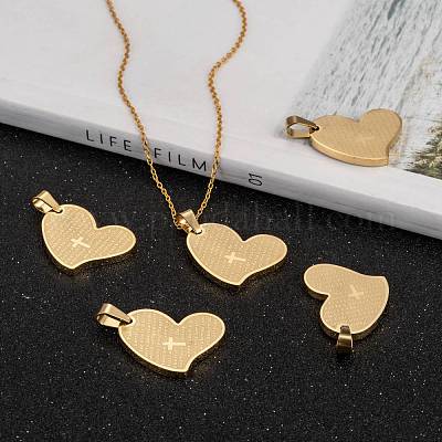 Крест-подвеска из нержавеющей стали 304 в форме сердца с молитвой Господней X-STAS-O065-15-1