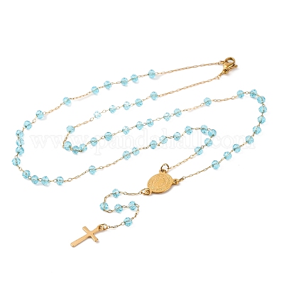 Ионное покрытие(ip) распятие крест 304 нержавеющая сталь четки бусины ожерелья NJEW-M075-04G-05-1