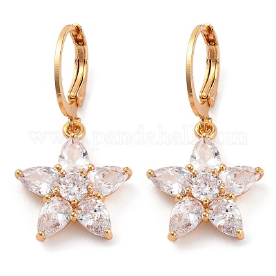 Серьги с застежкой-защелкой из латуни с прозрачным фианитом и прозрачным фианитом EJEW-K300-54G-1