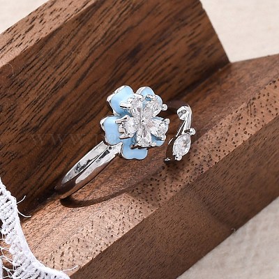 Латунные кольца-манжеты с микропаве и прозрачным цирконием для женщин RJEW-C118-09P-1