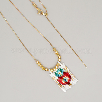 Подвеска в форме сердца из стеклянных бус во французском стиле с латунной коробкой JX4155-1-1