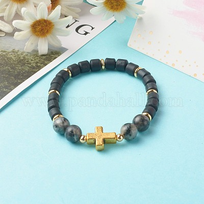 Эластичные браслеты из натуральных бусин из ларвикита BJEW-JB06553-1