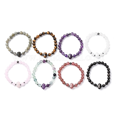 Эластичный браслет из натуральных смешанных драгоценных камней для женщин BJEW-A145-01-1