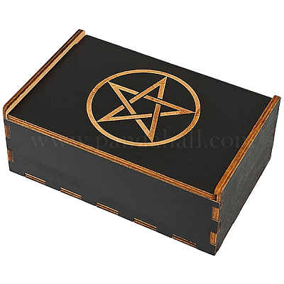 Прямоугольные гравированные фанерные деревянные коробки для хранения таро с раздвижной крышкой CON-WH20008-10B-1