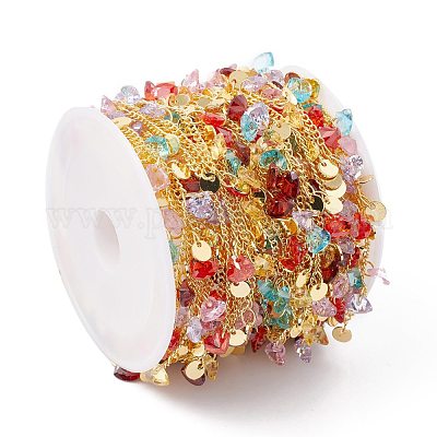 Цепочка с плоскими круглыми подвесками ручной работы из кубического циркония и латуни CHC-E025-47G-1