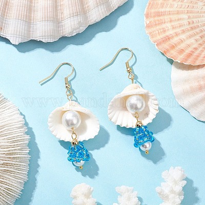 5 пара висячих серег из ракушки EJEW-MZ00424-1