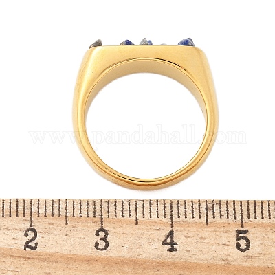 Прямоугольные натуральные лазуритовые чипсы кольца для пальцев RJEW-D303-02G-03-1