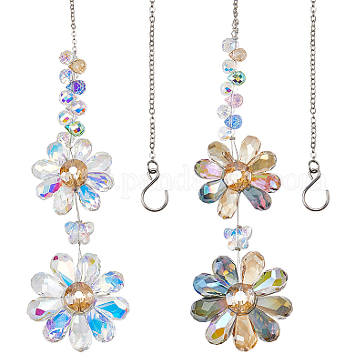 2 шт. 2-х цветные стеклянные бусины в виде цветка-ловца солнца AJEW-CN0002-78-1