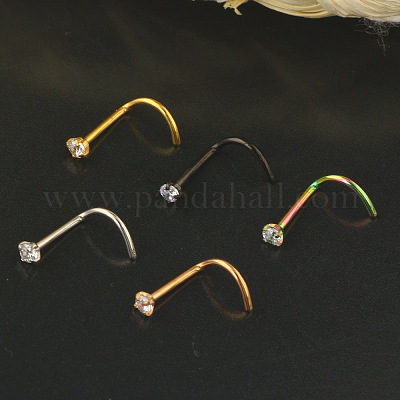 Кольца для носа «рыбий хвост» из нержавеющей стали 304 с микропаве из прозрачного кубического циркония WG924B3-02-1