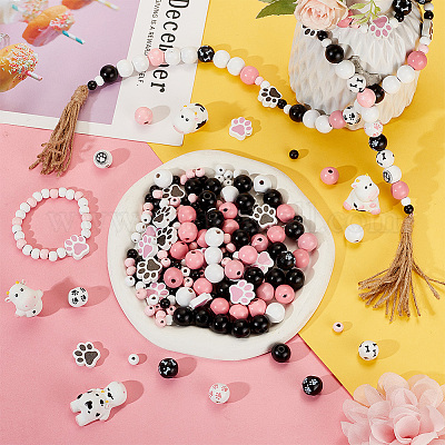 305 шт. 15 вида деревянных бусин с отпечатком собачьей лапы WOOD-OC0002-99-1