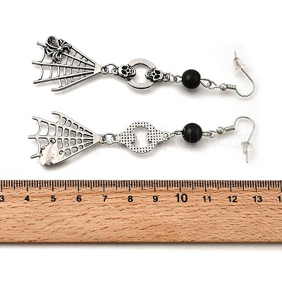 Серьги-подвески в виде черепа из сплава на Хэллоуин EJEW-K316-01B-AS-1