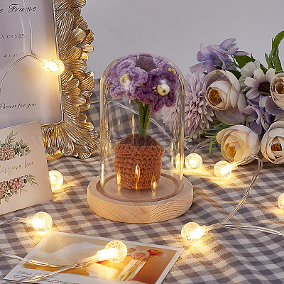 1 набор стеклянный Стеклянный Колпак-террариум с 1 шт. ручной работы крючком искусственный незабудка лесная в горшке DJEW-WR0001-01A-1