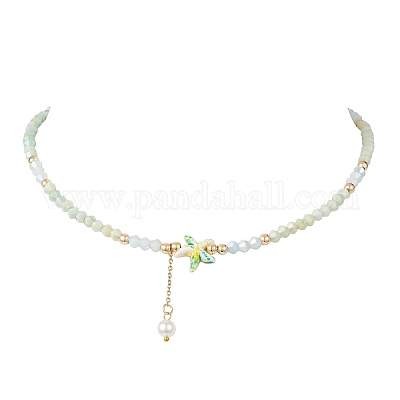 2 шт. 2 стильных ожерелья из синтетических бирюзовых морских звезд и граненых стеклянных бусин-конусов NJEW-JN05564-1