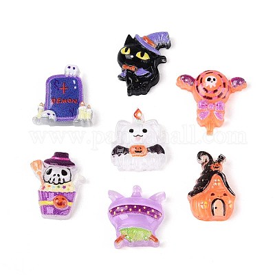 Кабошоны из непрозрачной смолы с принтом на тему Хэллоуина CRES-T025-18-1