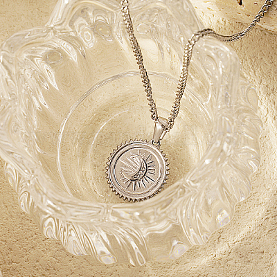 Ожерелья с подвеской в виде солнца и луны из нержавеющей стали с прозрачным кубическим цирконием для женщин GC6303-2-1