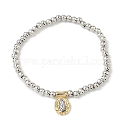 Браслеты из латуни с овалами и подвесками в виде Иисуса BJEW-B148-03A-1