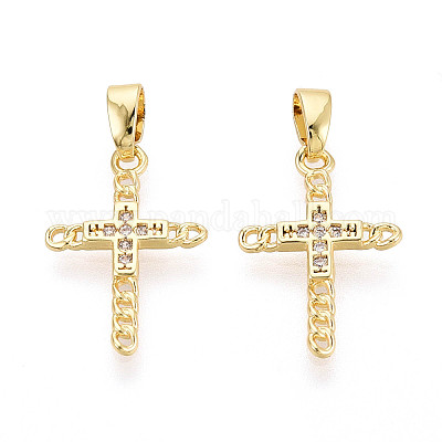 Латунные микропаве прозрачные подвески с фианитом&nbsp;KK-N259-19G-1