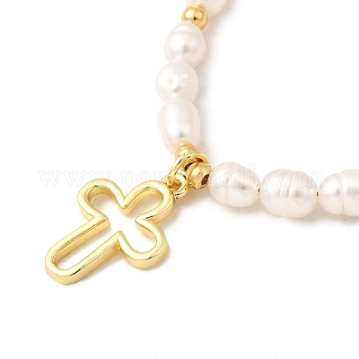 Браслеты с подвесками в виде полого креста из нержавеющей стали 304 BJEW-JB12299-1